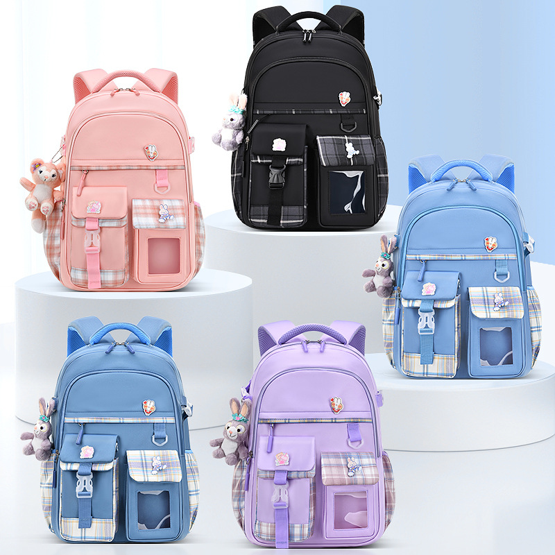 Plaid Cat Ears Middle School Backpack